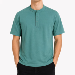 Mens Teal Green Henley T <b>Shirt</b> Minimal Plain Casual <b>Half</b> Sleeve Tee Modern Slim Fit Top <b>Button</b> Placket Round Neck Style Premium - Product Image 1