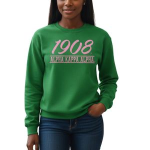 เสื้อสเวตเชิ้ตคอกลมสีเขียวพิมพ์ลายกราฟิกปี 1908 สีชมพู แขนยาว ผ้าฝ้ายฟลีซ สวมใส่สบายๆ แฟชั่นสำหรับผู้หญิง - Product Image 3