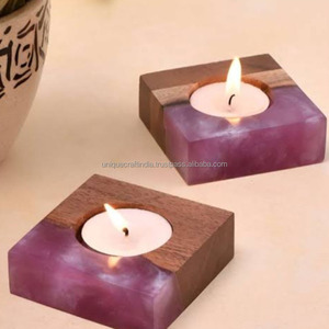 Handcrafted Mango Wood Candle Jar with Resin Inlay Natural Wax Scented Candle for Home Decor Gifting Yoga Spa and Relaxation Use - Product Image 1