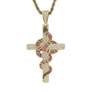 Colgante de Cruz Hip Hop con Diseño de Serpiente, Chapado en Oro de 18K y Micro Pavé de Diamantes de Imitación Plateados, Joyería Unisex para Uso Diario en Oferta - Product Image 6
