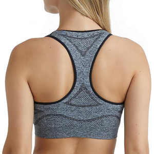 Trendy Heather Grey Seamless Sports Bra with Breathable Mesh Panel High Support Factory Price - Product Image 3