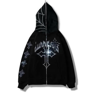 Sudadera con Capucha Gótica con Pedrería para Hombre, con Cremallera, Diseño de Cruz Negra, Estilo Urbano, Manga Regular, Tejido de Algodón, para Otoño - Product Image 3