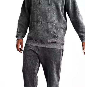Custom High Quality Acid <b>Wash</b> Heavyweight 100% Cotton <b>Tech</b> Fleece Oversized Tracksuit Hoodie and Sweatpants Set for Men - Product Image 4