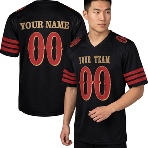 เสื้อฟุตบอลอเมริกันแบบสั่งทำสำหรับผู้หญิง สีดำแดง ผ้าตาข่าย คอวี แขนสั้น ระบายเหงื่อได้ดี พิมพ์ลายแบบซับลิเมชั่น หมายเลขทีม - Product Image 4