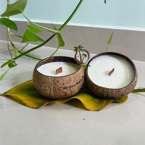 Eco-Friendly Coconut Shell Scented <b>Candle</b> Handcrafted Premium Natural Wax Lime <b>Essential</b> <b>Oils</b> for Christmas - Size 300 gram - Product Image 2