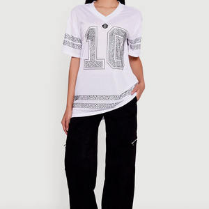 Maillot de football américain rose en maille de haute qualité, unisexe, respirant, avec strass personnalisés, vêtements de sport, fournisseur en gros - Product Image 4