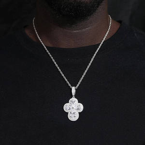 Luxury <b>Solid</b> Yellow <b>Gold</b> Plated Moissanite Flower <b>Pendant</b> Brilliant Cut Stones Bezel Setting Hip Hop Style Party Fashion Jewelry - Product Image 3