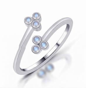 Rhaya Jewels Luxury Elegant Rhodium Plated 925 Sterling Silver <b>Open</b> Moonstone Bezel Setting Dainty Band Trendy Women's <b>Ring</b> - Product Image 3