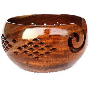 Designer and Fashionable Sheesham Wood Crafted Wooden Yarn Storage Bowl With Carved Holes & <b>Drills</b>, Knitting Crochet Accessories - Product Image 1