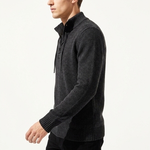 Men Lace up V-neck Solid Knit <b>Sweater</b> Long Sleeve <b>Shirt</b> for Autumn Casual Wear ODM - Product Image 2