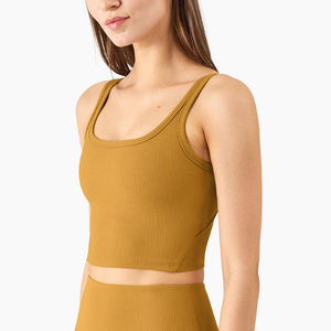 Women's Hip Hop Solid Ribbed Knit Tassel & Button Crop Sleeveless Travel Sports Tank <b>Top</b> - Product Image 5