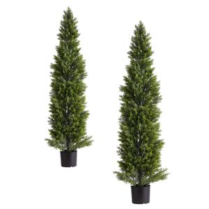 Set di 2 Alberi Artificiali di Cedro/Olivo Topiario da 60 Pollici, Finto Pino, Facile Montaggio, Piante Finte in Seta per Decorazioni Frontali Realistiche - Product Image 1