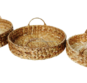 Plateau d'herbe de jacinthe d'eau en gros plat tissé à la main avec poignée - Product Image 4