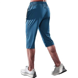 Shorts Capri Bleus pour Hommes Séchage Rapide Taille à Cordon de Serrage Poche Zippée Vêtement de Sport Décontracté Léger Respirant Mélange de Coton OEM ODM - Product Image 2