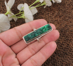 Natural Green Druzy Sterling <b>Silver</b> Classic Amethyst <b>Ring</b> Rectangle Raw Geode Stone <b>Statement</b> <b>Ring</b> for Women Wedding Party - Product Image 3