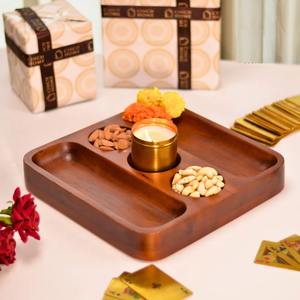 Wood Dry Fruit Tray With Handle Rustic Design Fruit Theme Decorative Platter Luxurious Wood Dry Fruit Tray - Product Image 5