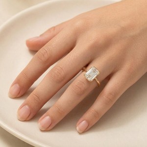 Bague de mariage solitaire moderne en or massif 10K 14K 18K avec diamant de laboratoire taille émeraude 3.00 CT, demi-sertissage, couleur E, clarté VVS - Product Image 6