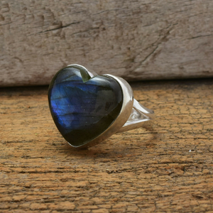 Bague en argent sterling 925 avec pierre précieuse naturelle en labradorite en forme de cœur pour femmes, bijoux faits à la main, cadeau élégant pour elle - Product Image 4