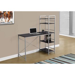 Scrivania Moderna Contemporanea da 48 Pollici per Ufficio Domestico con Ripiani Portaoggetti, Laminato Marrone e Metallo Grigio per Lavoro con Laptop - Product Image 5