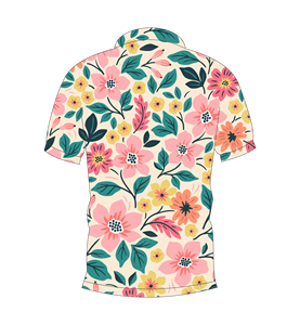 Men’s Cream Floral Print Polo Shirt Pink Peach Yellow <b>Flower</b> Pattern Short Sleeve Casual Summer Fashion Tee - Product Image 5