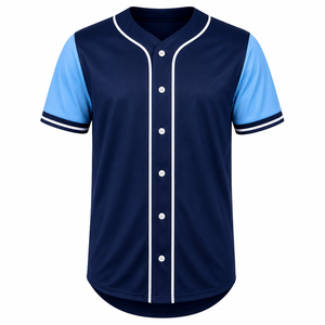 Maillot de baseball unisexe à manches courtes, bleu marine et bleu clair, en polyester anti-humidité, coupe classique, transfert thermique - Product Image 1
