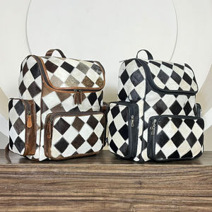 2026 Brand New Designer Checkered Patchwork Pattern Genuine Cowhide <b>Leather</b> <b>Backpack</b> Style Manufacturing Bag Perfect for Unisex - Product Image 4