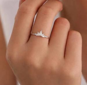 Bague Couronne en Argent Sterling, Bague Grappe, Bague Lotus, Bague Fleur, Bague CZ - Product Image 4