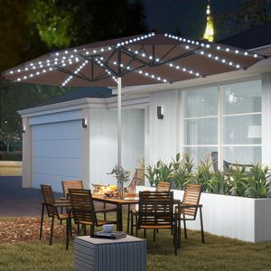 Ombrellone da Patio Extra Large 15ft a Doppia Faccia in Alluminio con Luci Solari UPF50+ e Manovella, Colore Tan, per Esterni e Palestre - Product Image 2