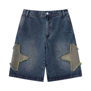 Shorts en jean délavé de style streetwear de haute qualité, décontractés, avec patchwork et appliques, pour hommes - Product Image 1