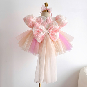 Robe de bal florale pour filles 176 avec corsage rose 3D, jupe en tulle pastel et grand nœud au dos pour occasions spéciales par l'usine Nhung Nguyen - Product Image 2