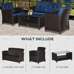 Set di Mobili da Giardino in Rattan Blu 4 Pezzi, Tavolo e Sedie per Conversazione all'Aperto - Product Image 6