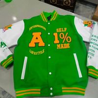 Veste universitaire de qualité supérieure verte et blanche pour hommes, avec broderie chenille et manches en cuir, pour les matchs de baseball, vente en gros, personnalisable