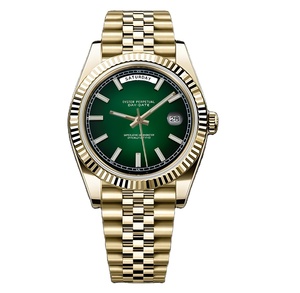 Montre automatique mécanique MOD avec mouvement Miyota 8285, cadran cristal, Dropshipping Dateday Gold Green. - Product Image 1