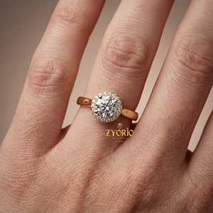 Classic Luxury Yellow Gold Halo Lab Grown Diamond Engagement <b>Ring</b> Minimalist <b>Plain</b> Gold Band Solitaire Wedding Gift <b>Ring</b> for - Product Image 5