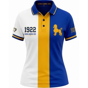 Sigma Gamma Rho Women <b>Polo</b> <b>Shirt</b> Royal Blue And Gold Color Block <b>3</b> Panels Custom Greek Apparel Short Sleeve Fashion Top - Product Image 1