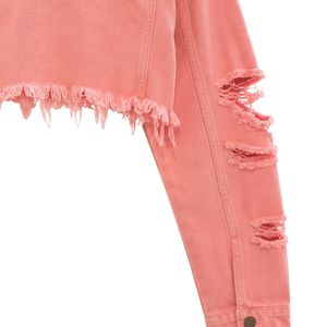 Chaqueta Bolero Corta de Mezclilla Desgastada Rosa para Mujer, Manga Larga, Ropa Exterior Informal, Chaqueta Corta de Moda, Ropa Urbana Moderna - Product Image 5
