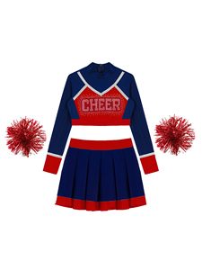 Ensemble d'uniformes de cheerleading pour filles, haut court à manches longues, jupe plissée, tenue de danse avec nœud, pompon et chaussettes hautes jusqu'aux genoux - Product Image 2