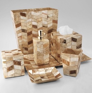 Modern 7 Piece <b>Wood</b> <b>Bathroom</b> <b>Accessories</b> Set with Brass Accents Tissue Holder Soap Dish Toothbrush Holder - Product Image 5
