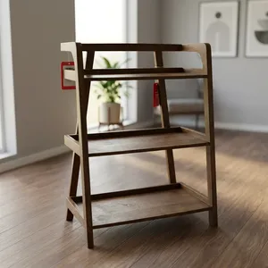 Mango Wooden Marble Eco-Friendly Modern Three Tier Open <b>Storage</b> Rack Solid Bookcase Organizer for School Living Room Office - Product Image 4