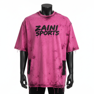 T-shirt homme en coton jersey premium, rose vintage, effet délavé, logo imprimé sur mesure, 100% coton, coupe ample. - Product Image 1