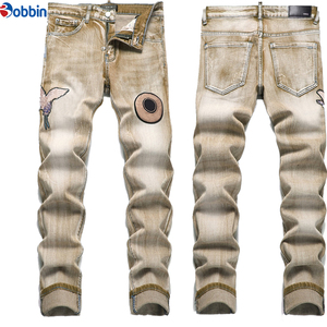 Pantalones Vaqueros de Hombre con Bordado Azul, Tendencia en Ventas, de Alta Calidad, Ajustados, Elásticos, Casuales, de Cintura Media y Pierna Recta - Product Image 5