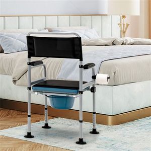 Sedia da doccia e WC in acciaio nero resistente e moderna con braccioli, leggera, per terapia riabilitativa, con secchio incluso - Product Image 2