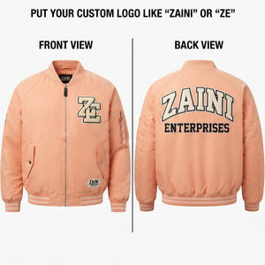 Chaqueta Bomber Unisex Premium de Nylon Twill de 180 GSM con Acabado de Punto Acanalado Color Durazno, Logotipo Bordado Personalizado, Resistente al Viento, Informal para Invierno - Product Image 1