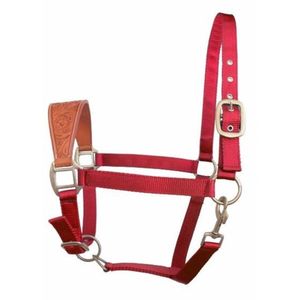 Cabestro para Caballo Rojo Bronc de Nailon con Cabezada de Cuero Repujado, Ajustable, Duradero, Estilo Western, para Equitación - Product Image 3