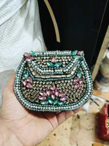 Fashion Mini Coin Pearl Diamond Beaded Clutch Handbag Gold Plated Zip Closure Single Strap Water Resistant Polyester Lining - Product Image 4