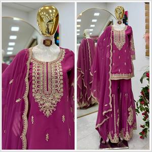 HENIXA CREATION Ensembles Sharara Gharar en Georgette Pure Fox, Style Moderne, Coupe Ajustée, Séchage Rapide, Broderie à Sequins et Travaux de Couture - Product Image 6
