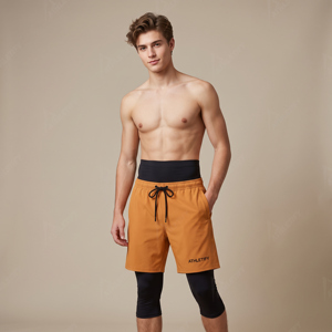 Shorts de sport modestes 2-en-1 pour hommes avec leggings de compression, séchage rapide, pour la gym, la course, l'entraînement, le fitness et les activités sportives - Product Image 1