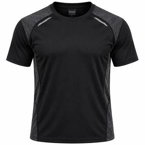 T-shirt de sport pour homme, noir, manches raglan, séchage rapide, col rond, coupe classique, tricoté en polyester, vêtements de sport - Product Image 1
