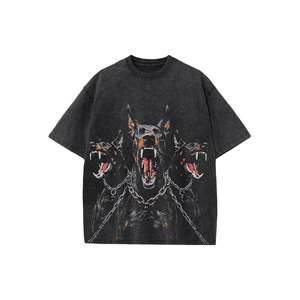 Camisetas Gráficas para Hombre, Estilo Gótico Oversize con Diseño de Perro, Camiseta Streetwear Vintage de Algodón con Lavado Ácido, Top de Manga Corta - Product Image 1