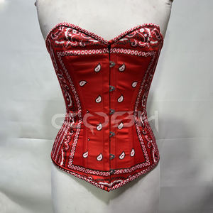 Corsé Overbust de Moda Urbana con Estampado de Bandana Roja y Cierre de Varillas de Acero, Top Entallador de Cintura de Satén con Estampado Paisley Gótico - Product Image 5